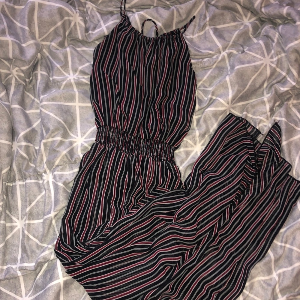 Striped Jumpsuit W/ Leg Slits